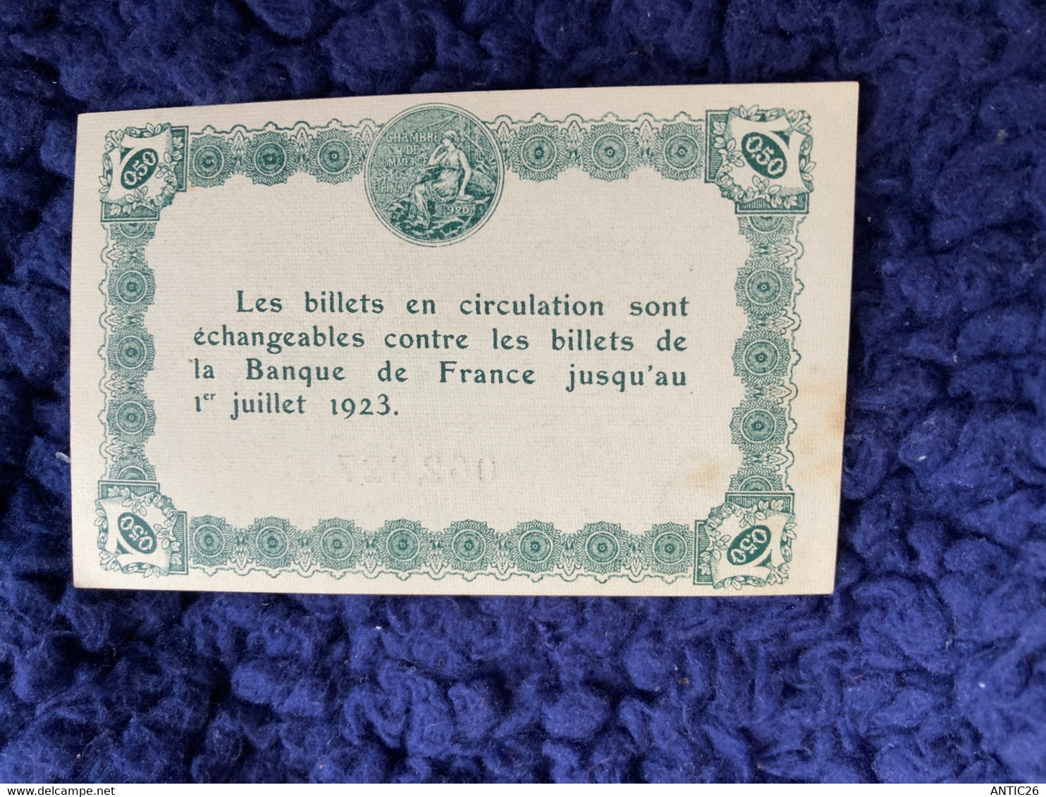 CHAMBRE DE COMMERCE D' EPINAL  CINQUANTE CENTIMES   BILLET DE NECESSITE  DELIBERATION DU 29  MAI 1920 - Chambre De Commerce