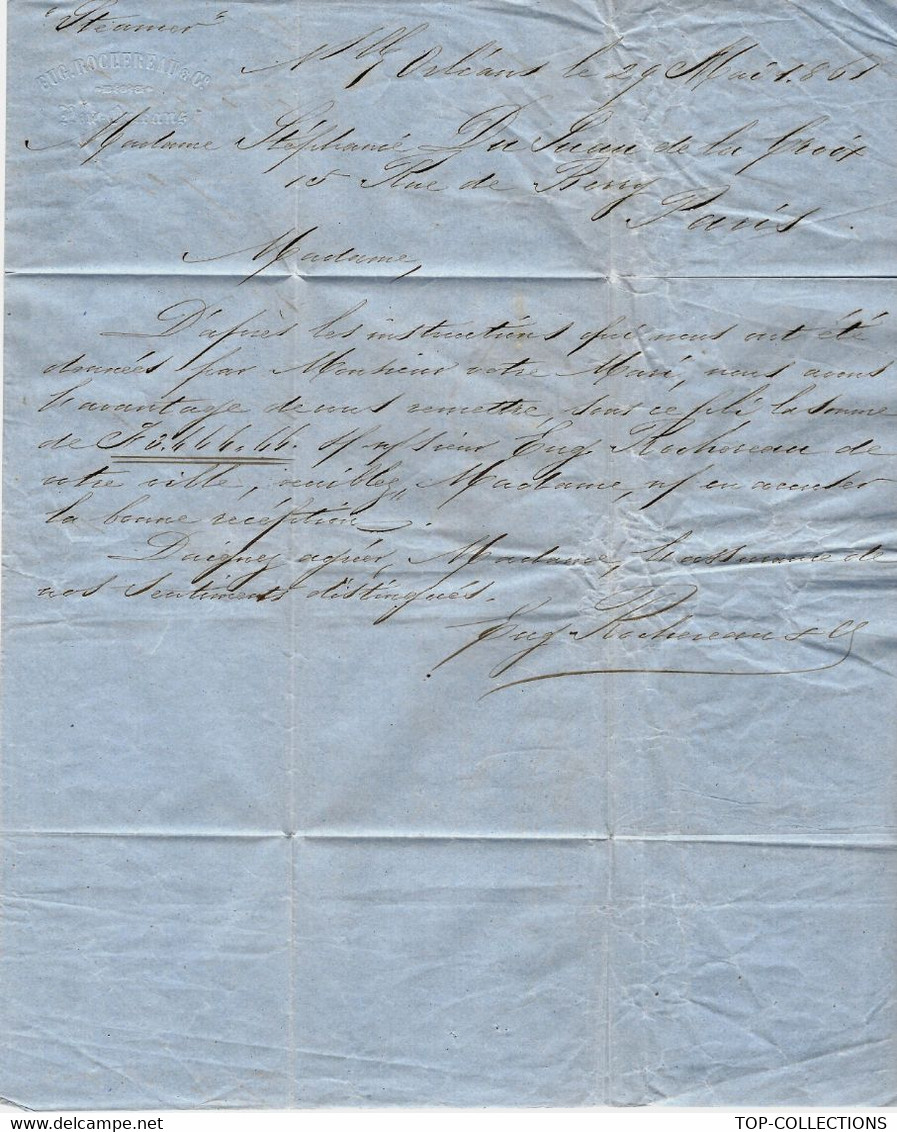 1861 ETATS UNIS Rochereau Banque New Orléans  Amérique => France PARIS Mme Stéphanie Du Suau De La Croix V. Historique - Otros & Sin Clasificación