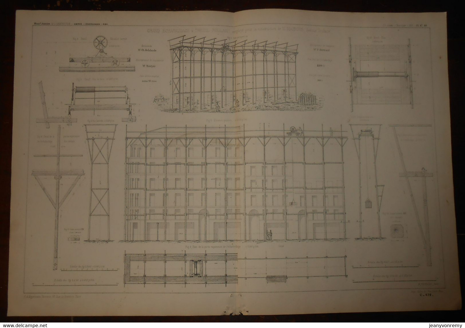 Plan D'un Grand échafaudage à Treuil Roulant, Employé Pour La Construction De 10 Maisons, Avenue Trudaine. 1871. - Other Plans