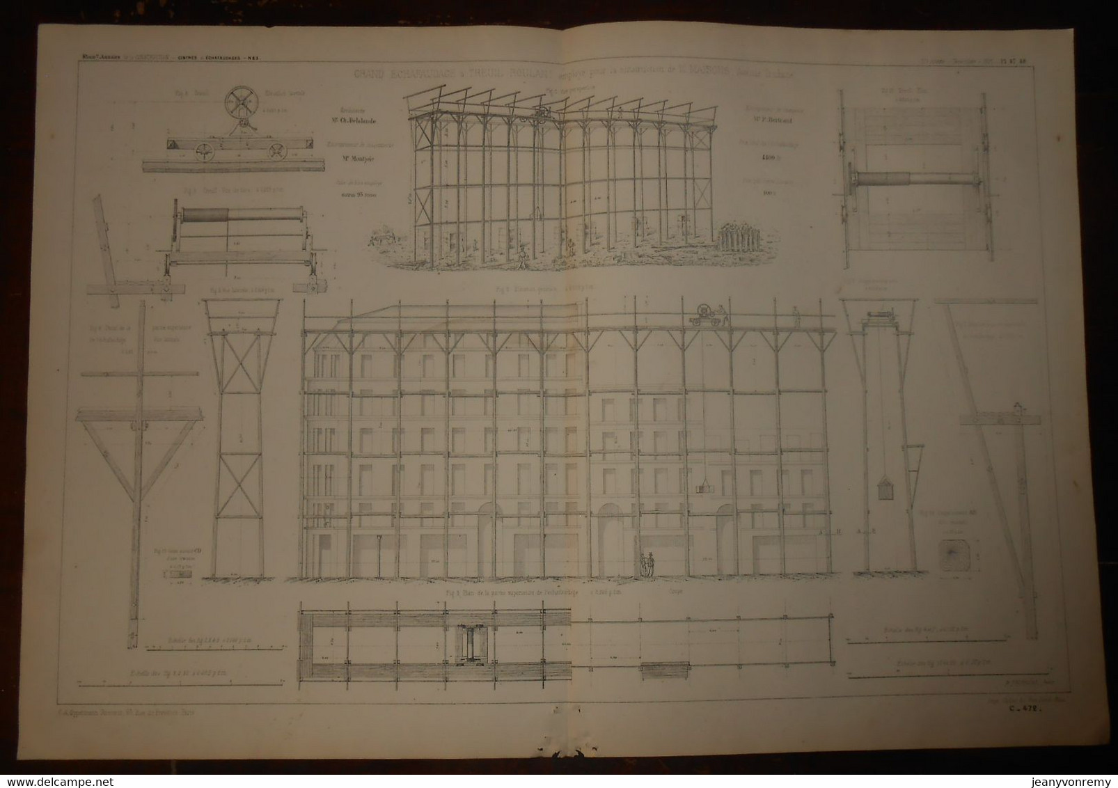 Plan D'un Grand échafaudage à Treuil Roulant, Employé Pour La Construction De 10 Maisons, Avenue Trudaine. 1871. - Autres Plans