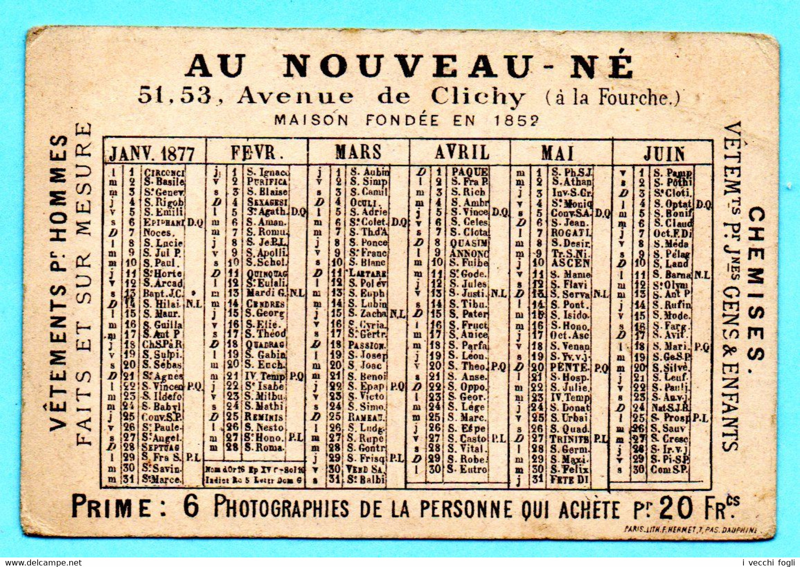 RARE Chromo Au Nouveau Né. Calendrier 1877 Premier Semestre. La Marchande De Fleurs. Imp. Hermet - Petit Format : ...-1900