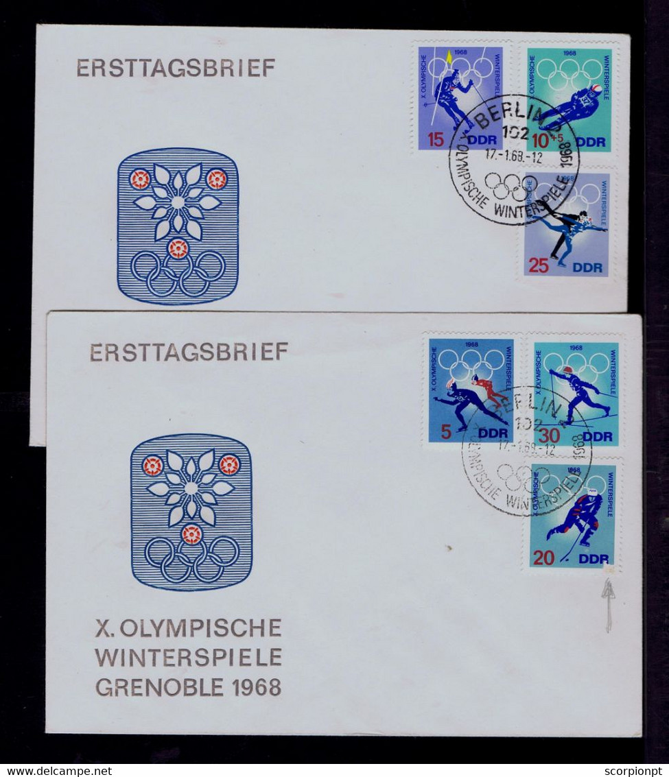 Sp8686 DDR Winter Olympics Games GRENOBLE 1968 Sports Patinage Hockey Ice Cross Sky Figure Skating (a Stamp Damage) Fdc - Wasserball