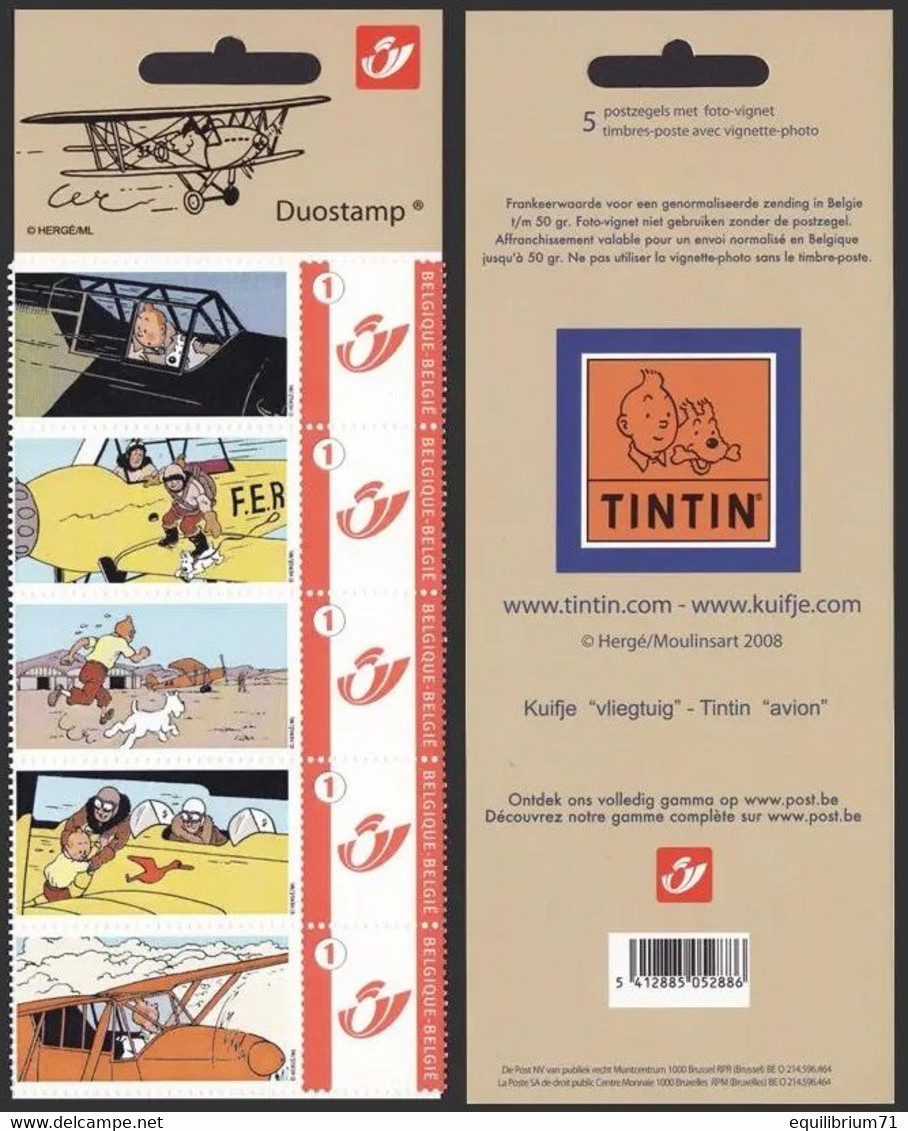 DUOSTAMP/MYSTAMP**  Tintin, Avion/Kuifje, Vliegtuig/Tim, Flugzeug/Tintin, Airplane - (Hergé) - Sous Blister/Verpakt - Philabédés (comics)