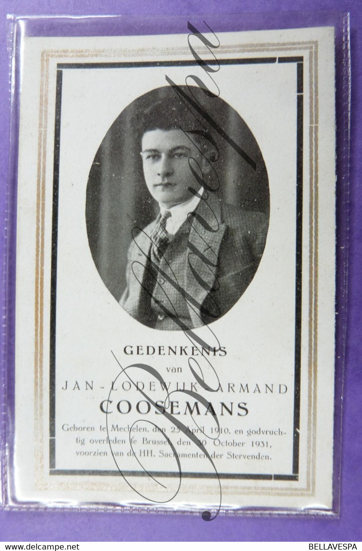 Bidprentje Jan COOSEMANS , Mechelen 1910 -Brussel 1931 - Andachtsbilder