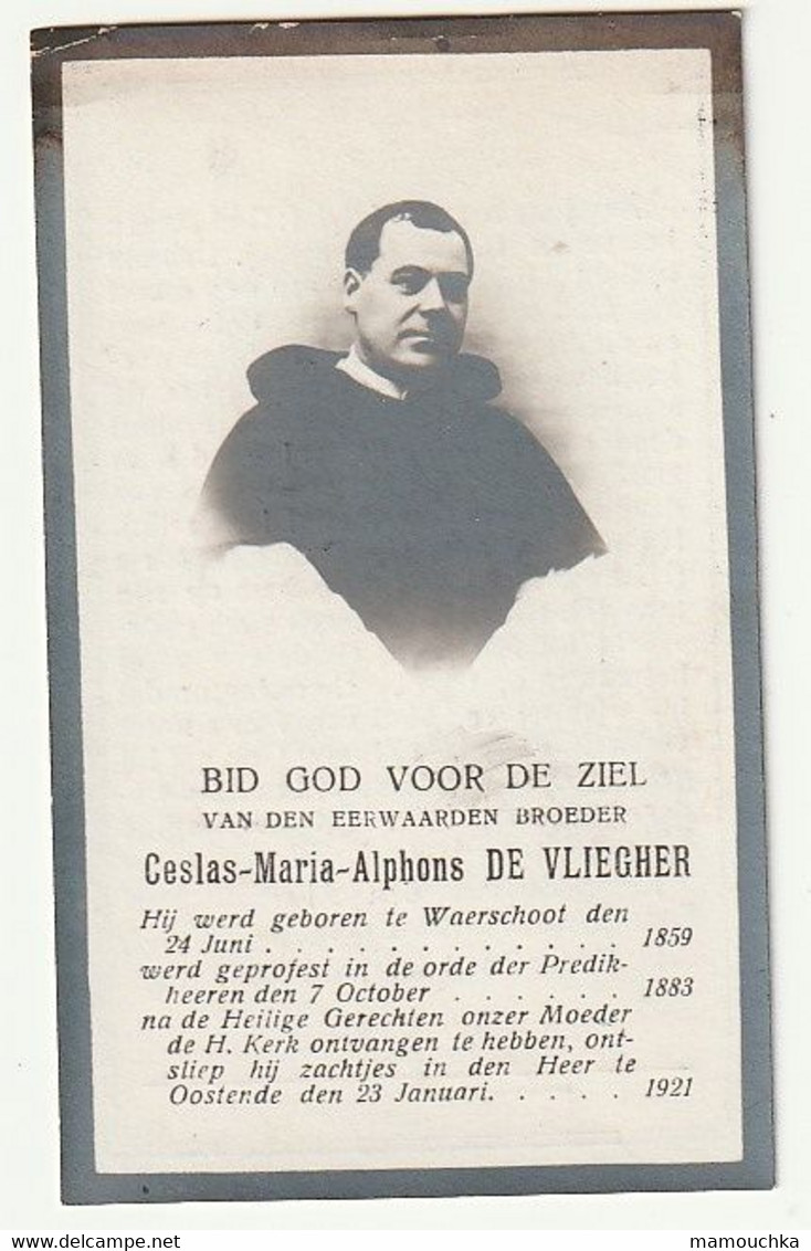 Doodsprentje Broeder Ceslas Maria Alphons DE VLIEGHER Waerschoot 1859 Oostende 1921 Priester (foto) - Santini