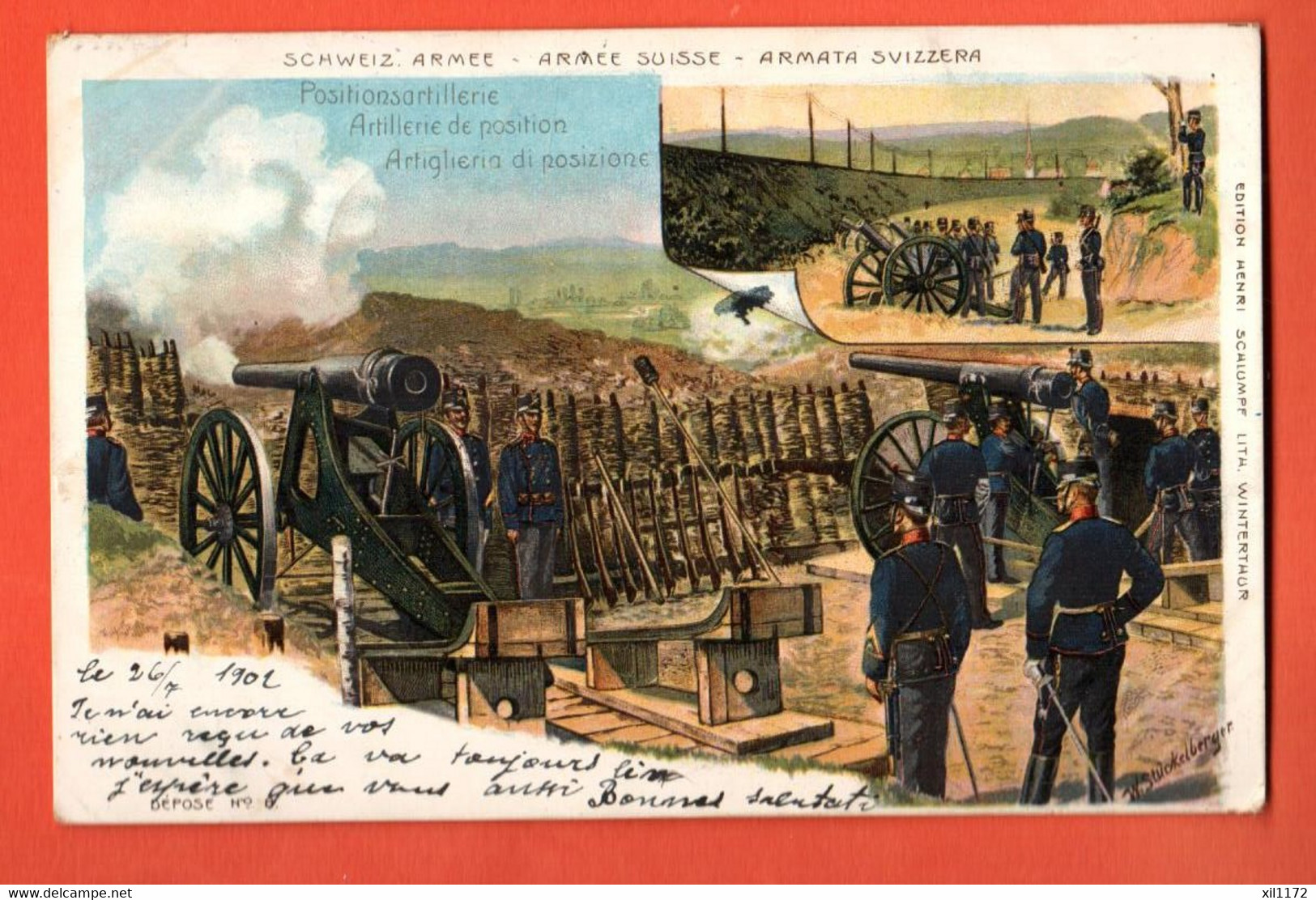 ZMT-03 Militaire Schweiz. Armee Suisse Positionsartillerie Litho  Pionier. Gelaufen 1902.Commissairat Fédéral Guerres - Laufen-Uhwiesen 