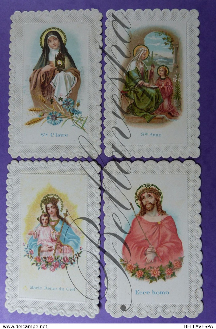 Holy card  Dentelle Kant Lace  x 4 pc Ste Claire -Ste Anne-Marie Reine du Ciel-Ecce homo.