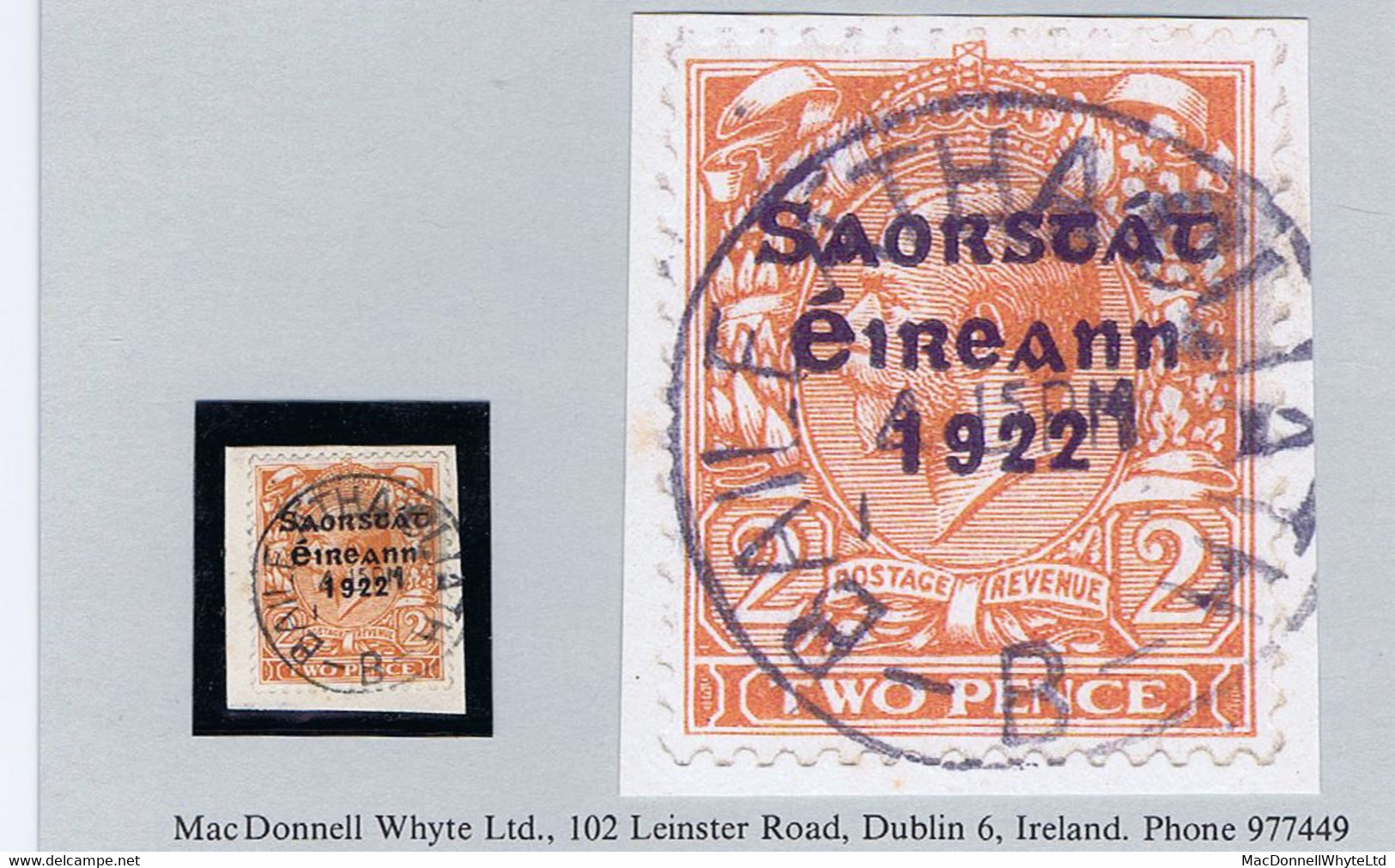 Ireland 1923 Harrison Saorstat Coils, 2d Orange Used On Piece, BAILE ATHA CLIATH With Date Apparently Missing - Oblitérés