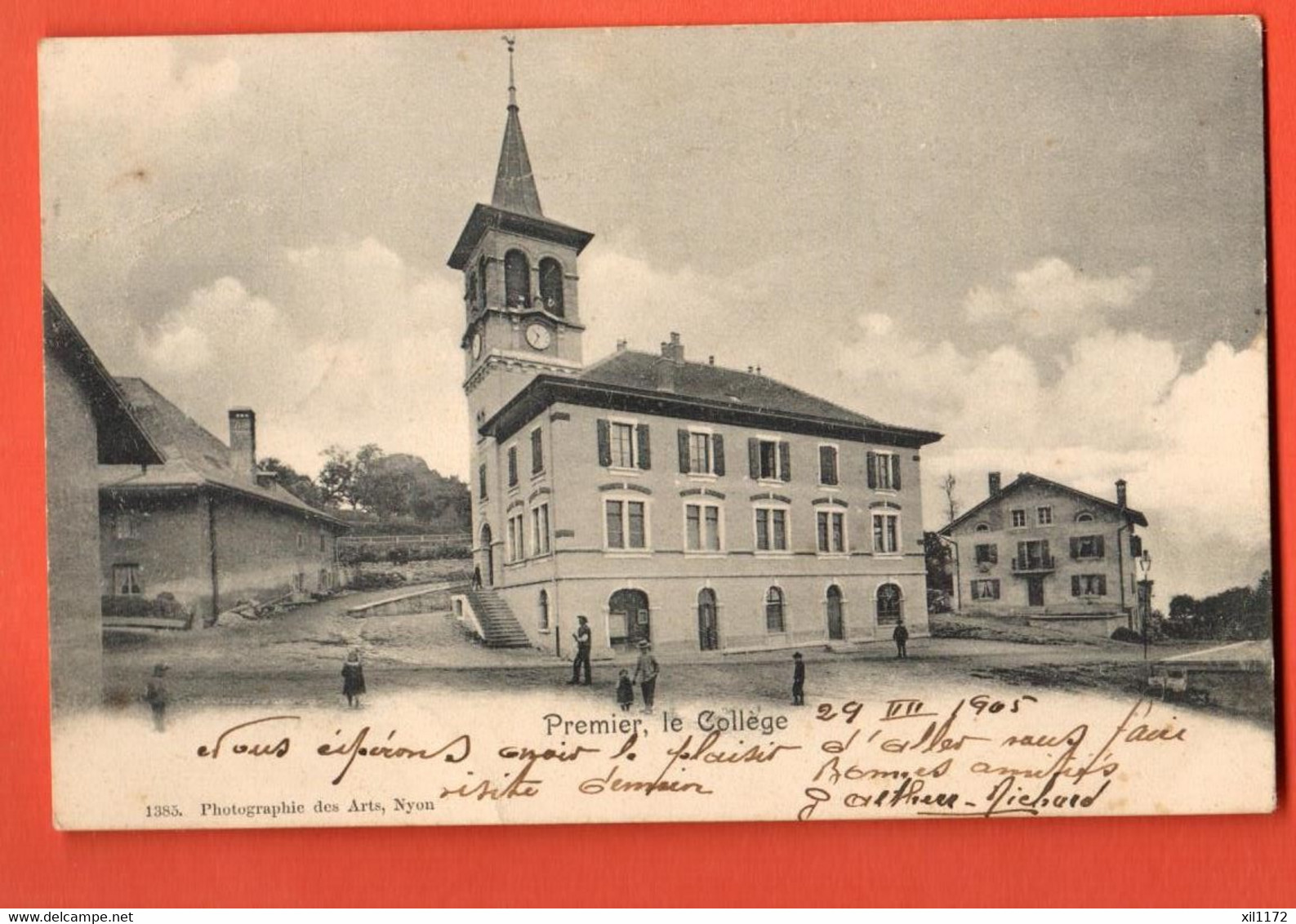 ZMT-35 District Jura-Nord Vaudois  Premier, Le Collège  ANIME. Dos Simple, Circulé 1905 Vers Charbonnières - Premier