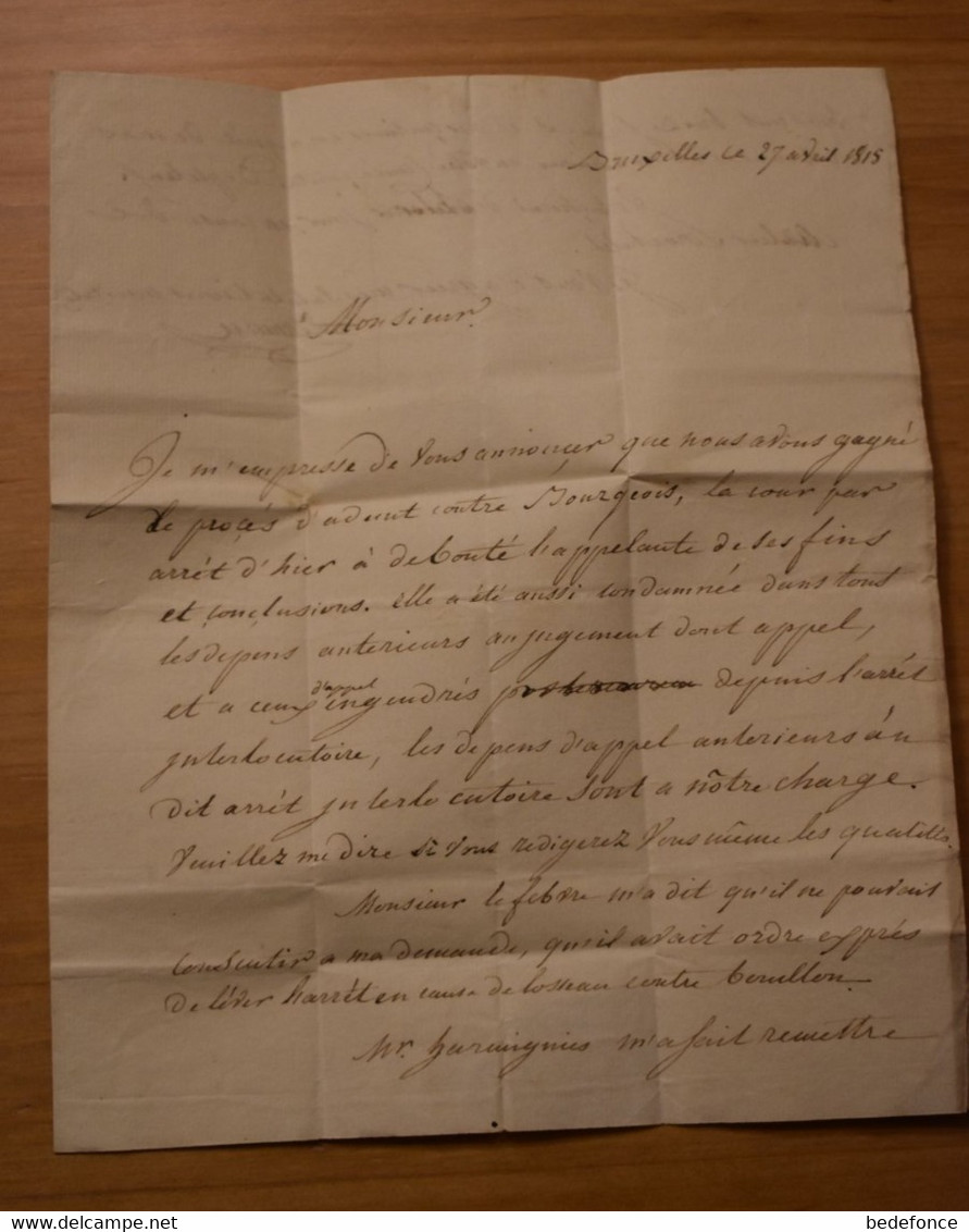 1815 - 27 Avril - Courrier Circulé De Bruxelles à Fontaine L'Evêque - 1814-1815 (Gouv. Général De La Belgique)