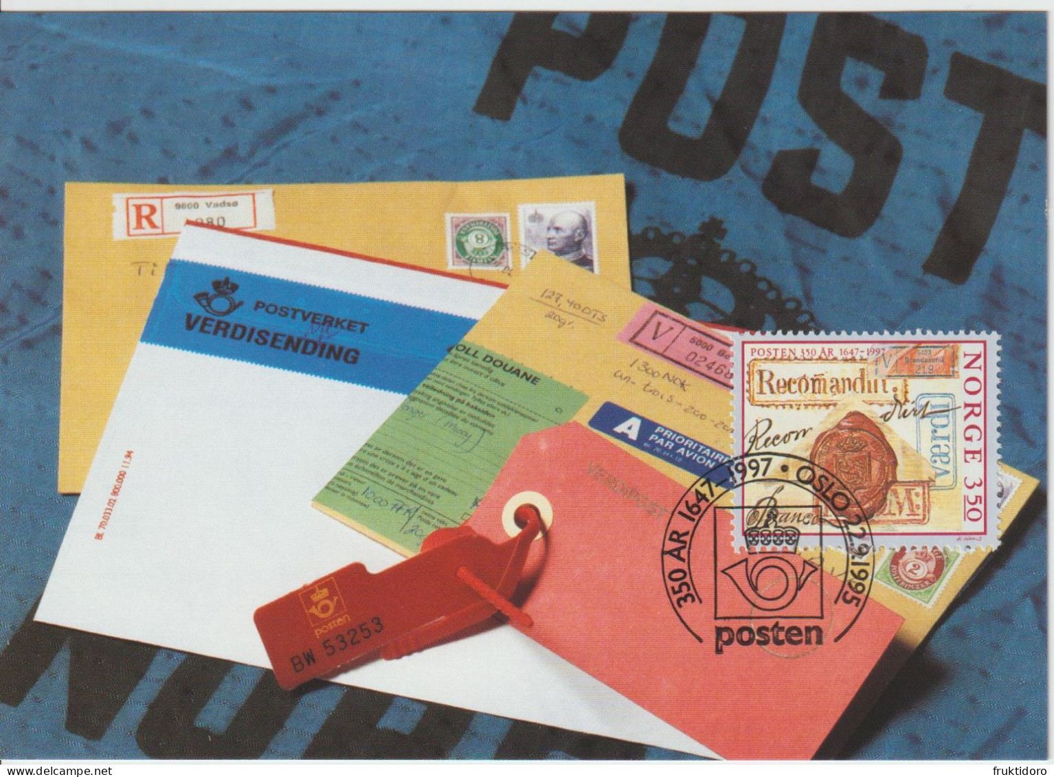 Norway Maximum Card Mi 1189-1191 Norway Post 350th Anniversary - NORWEX '97 - Letter 1647 - Seal - Stamps 1845 1995 - Cartoline Maximum