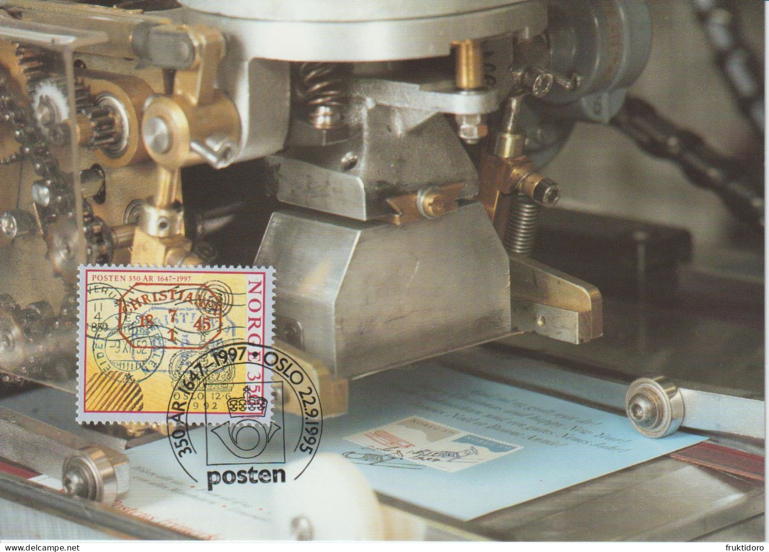 Norway Maximum Card Mi 1189-1191 Norway Post 350th Anniversary - NORWEX '97 - Letter 1647 - Seal - Stamps 1845 1995 - Maximumkarten (MC)