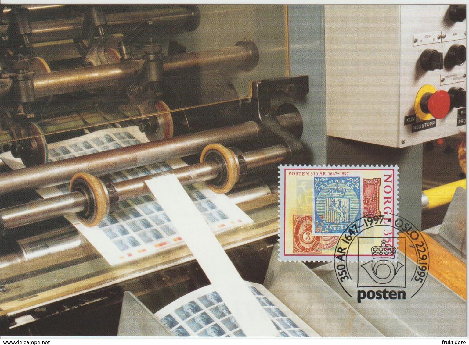 Norway Maximum Card Mi 1195 Norway Post 350th Anniversary - NORWEX '97 - Stamps 1855 - First-Day Cancellation - 1995 - Maximum Cards & Covers