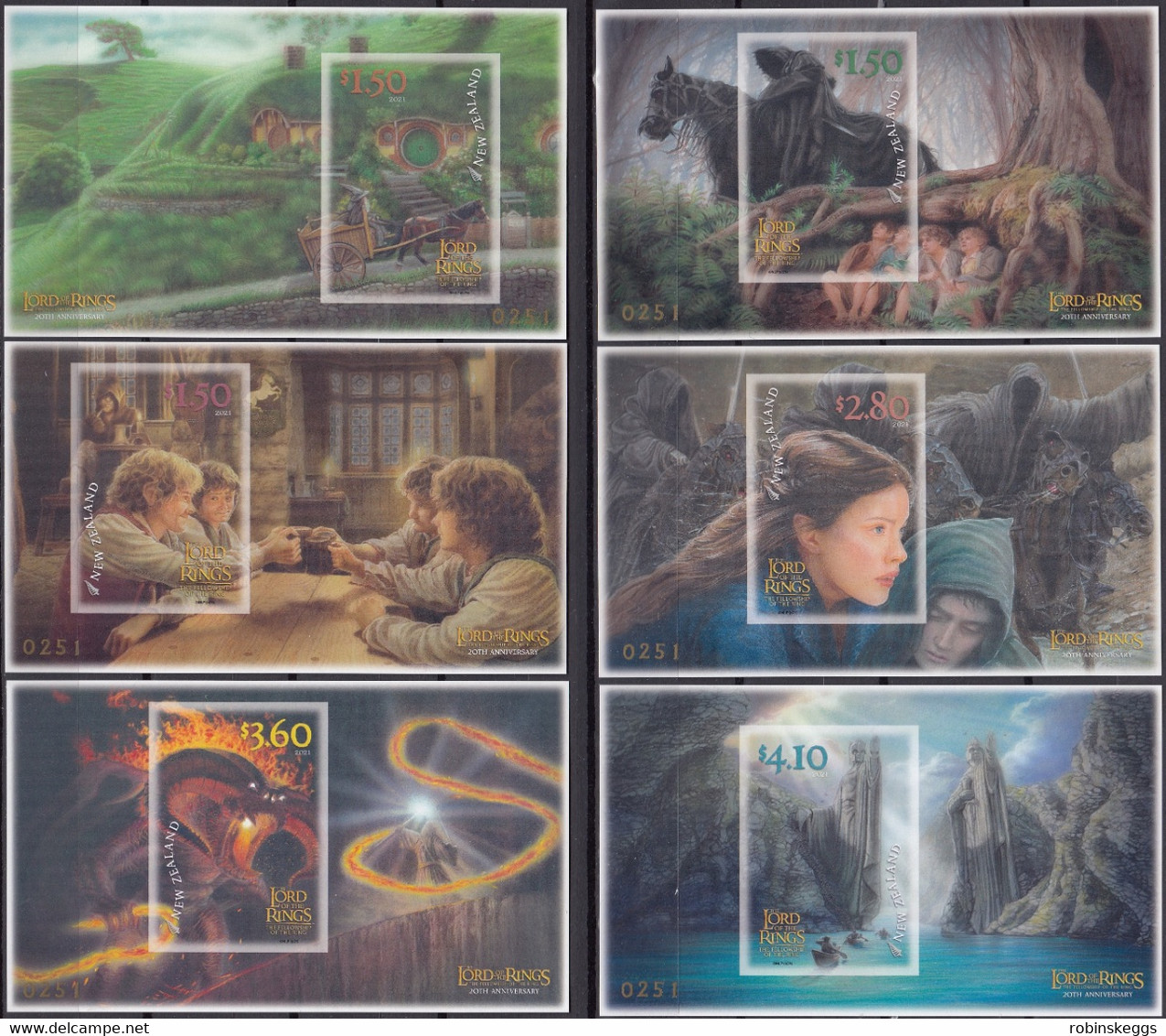 NEW ZEALAND 2021 Lord Of The Rings: Fellowship 20th Anniv., Limited Edition Set Of 6 IMPERFORATE M/S’s MNH - Vignettes De Fantaisie