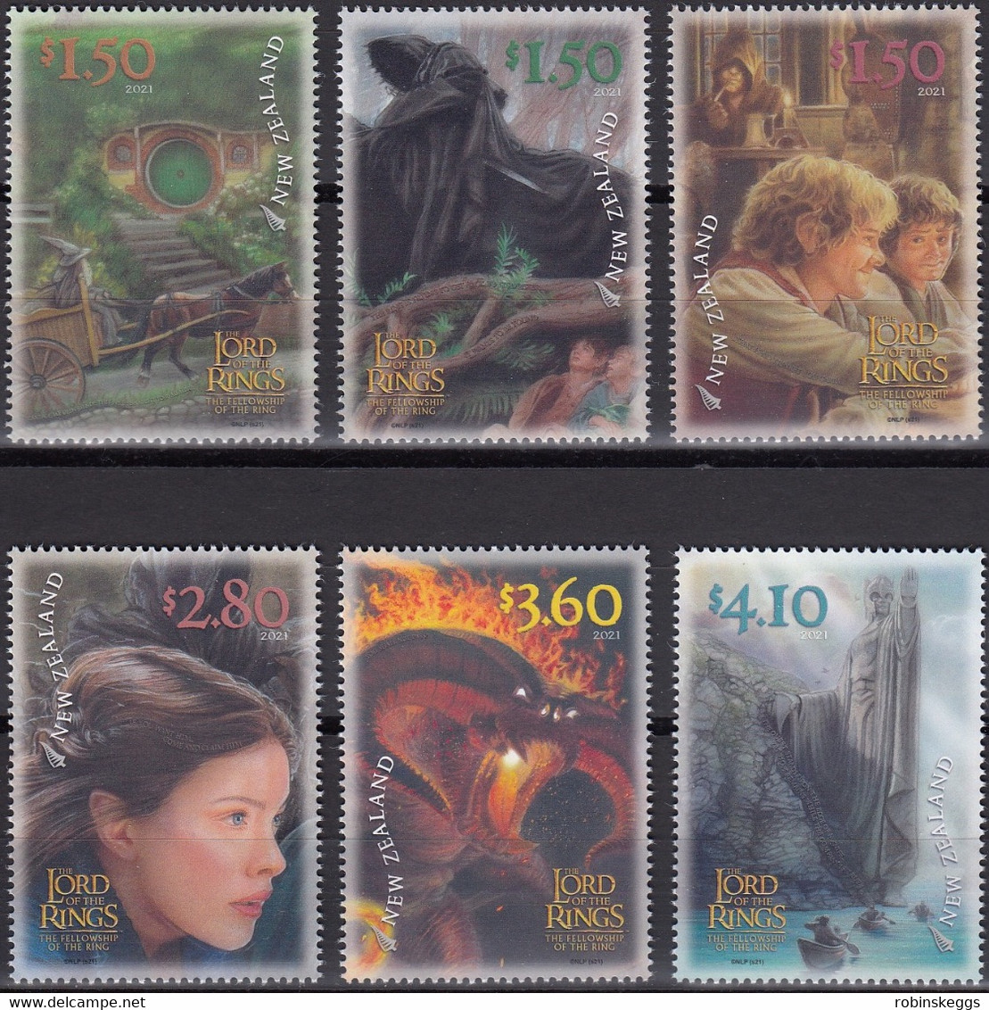 NEW ZEALAND 2021 Lord Of The Rings: Fellowship 20th Anniv., Set Of 6 MNH - Vignettes De Fantaisie