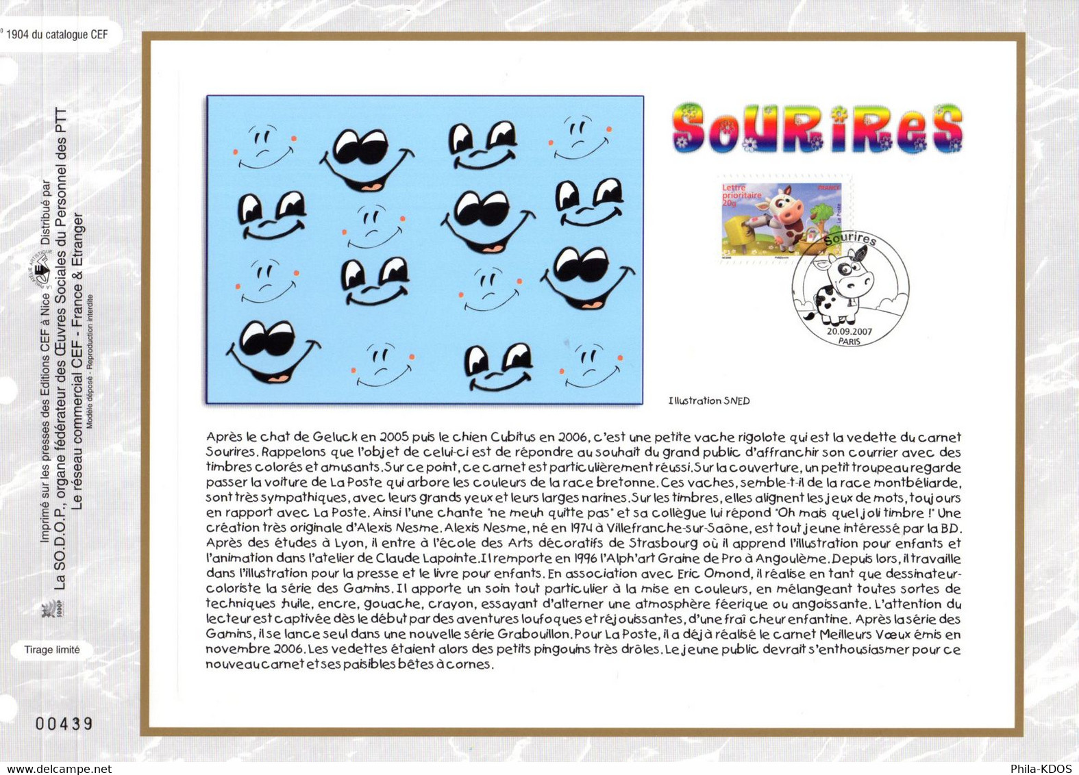 &#9989; "  SOURIRES / VACHE " Sur Feuillet CEF 1° Jour De 2007. N° YT 4091. Parfait état. Voir Les 2 Scans. FDC - Cómics