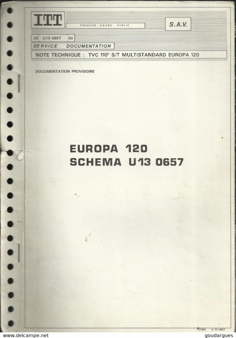 ITT - Note Technique : TVC 110° S/T Multistandard Europa 120 - Schéma U 13 0657 (documentation Provisoire) - Televisión