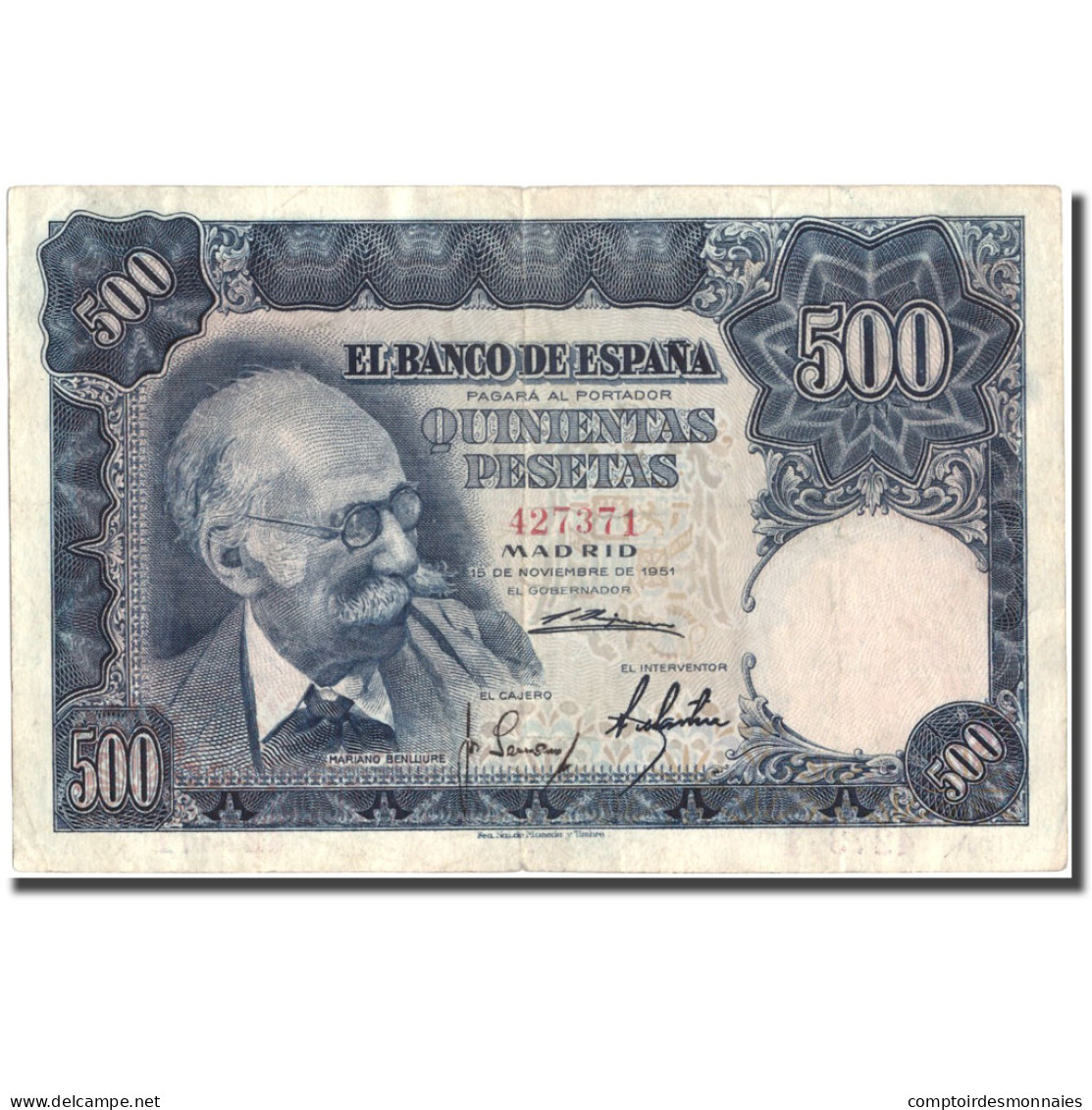 Billet, Espagne, 500 Pesetas, 1951, 1951-11-15, KM:142a, TTB - 500 Pesetas