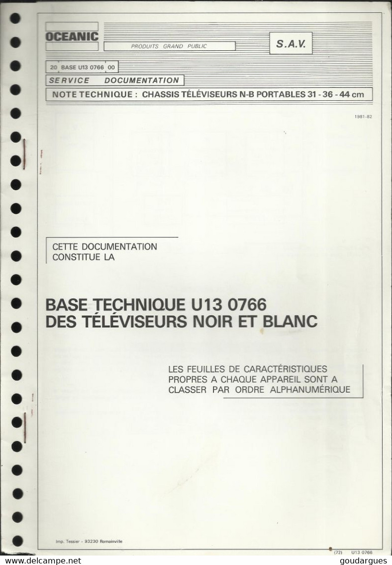 Oceanic - Note Technique : Chassis Téléviseurs N-B Portables 31 - 36 - 44 Cm - Televisie