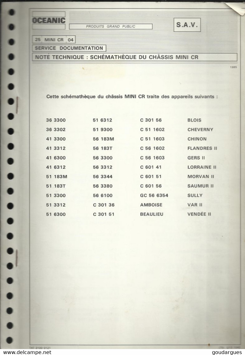 Oceanic - Note Technique : Schématique Du Châssis Mini CR - Voir Liste Des Appareils Concernés - Televisie