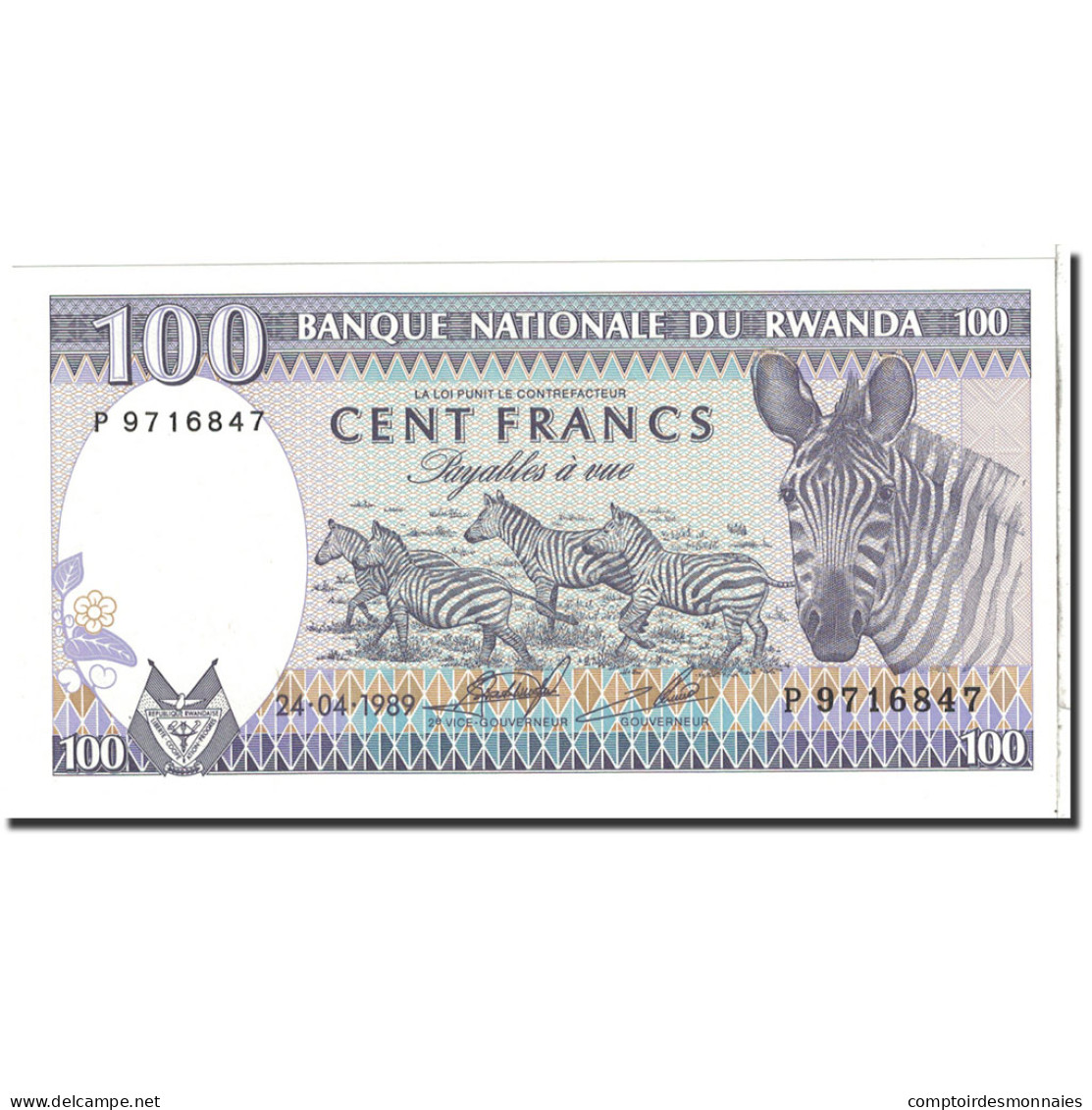 Billet, Rwanda, 100 Francs, 1989, 1989-04-24, KM:19, NEUF - Ruanda