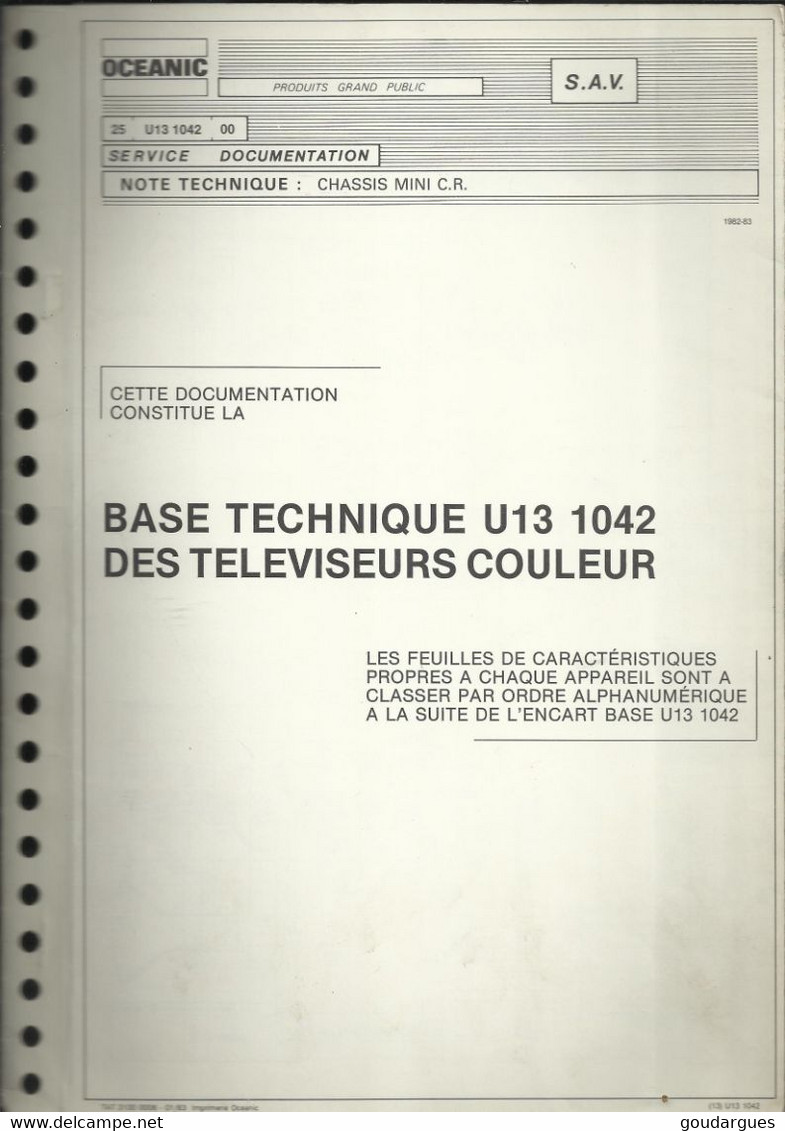 Oceanic - Note Technique : Châssis Mini CR - Base Technique U 13 1042 Des Téléviseurs Couleur - Television