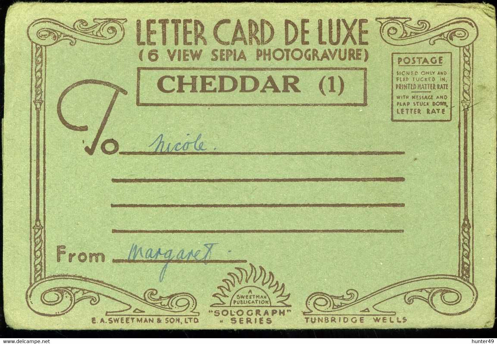 Cheddar Letter Card De Luxe 6 View Sepia Photogravure Sweetman Solograph - Cheddar