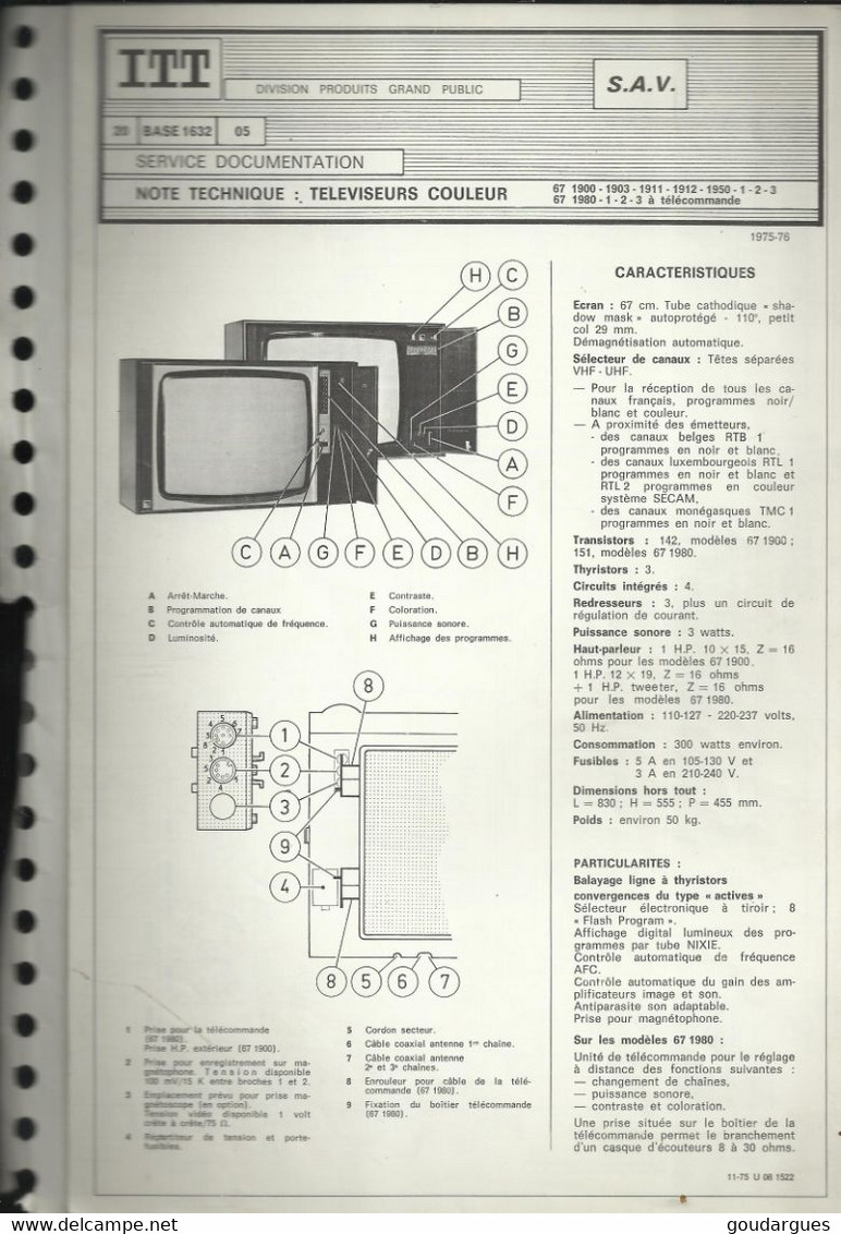 ITT - 20 - Base 1632 - 05 - Note Technique : Téléviseurs Couleur 67 1900 - 1903 - 1911 - 1912 - 1950........ - Televisión