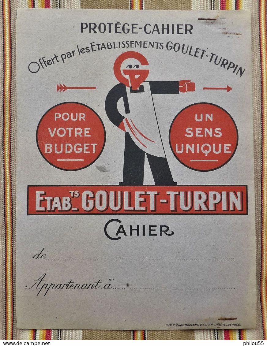 Ancien Protege Cahier D'Ecole PUBLICITAIRE GOULET TURPIN 51 REIMS Pas Courant 2eme Couleur - Protège-cahiers