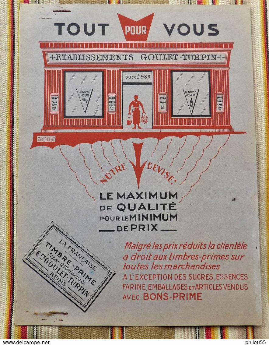 Ancien Protege Cahier D'Ecole PUBLICITAIRE GOULET TURPIN 51 REIMS Pas Courant 2eme Couleur - Protège-cahiers