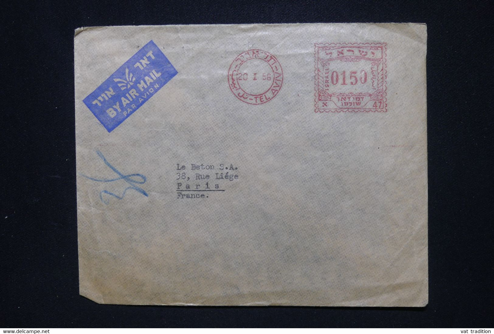 ISRAËL - Enveloppe De Tel Aviv Pour Paris En 1956, Affranchissement Mécanique -  L 119214 - Covers & Documents