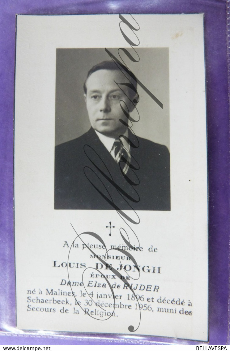 Bidprentje  Louis DE JONGH Epoux E. De Rijder. 1896 Mechelen- Schaerbeek 1956 - Andachtsbilder