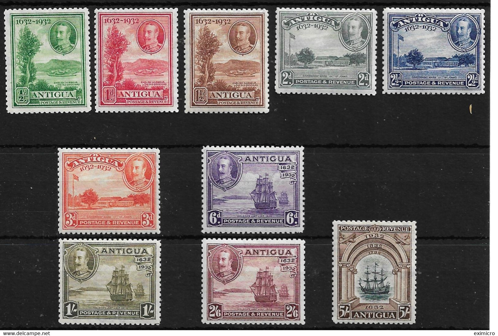 ANTIGUA 1932 TERCENTENARY SET SG 81/90 LIGHTLY MOUNTED MINT Cat £225 - 1858-1960 Colonia Británica