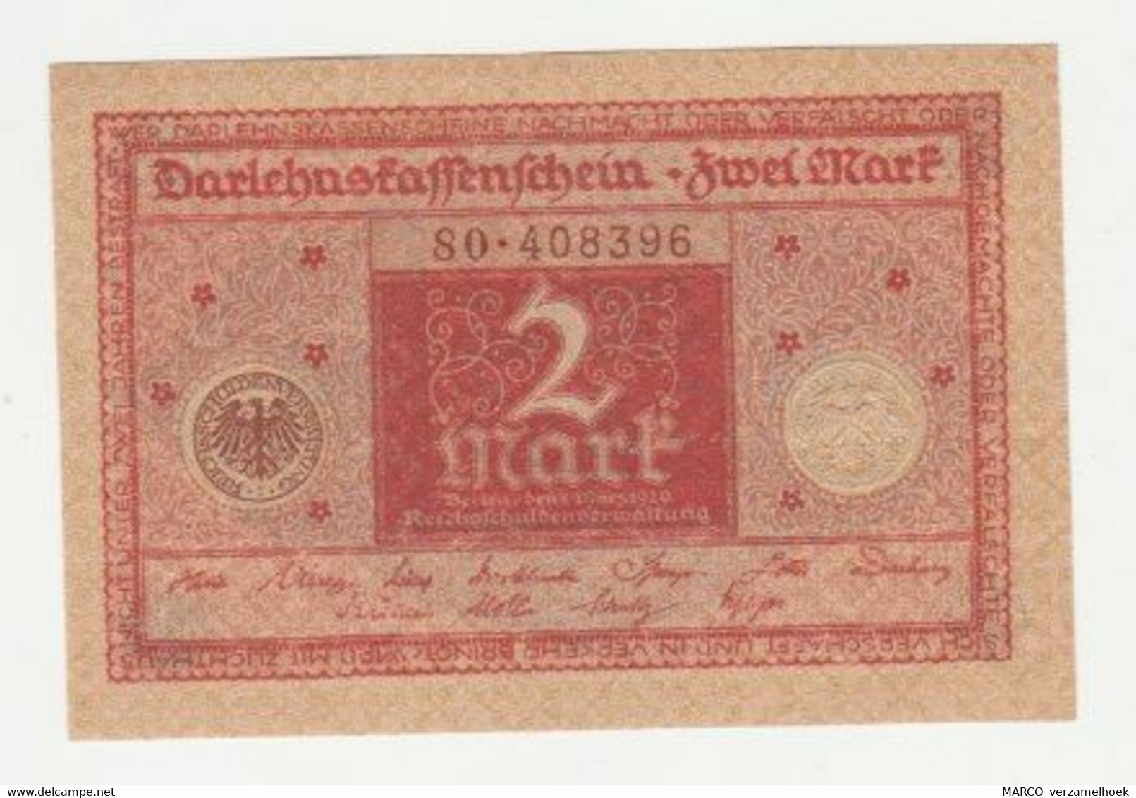 Reichsbanknote Darlehenkassenschein 2 Mark 1920 UNC - 2 Mark