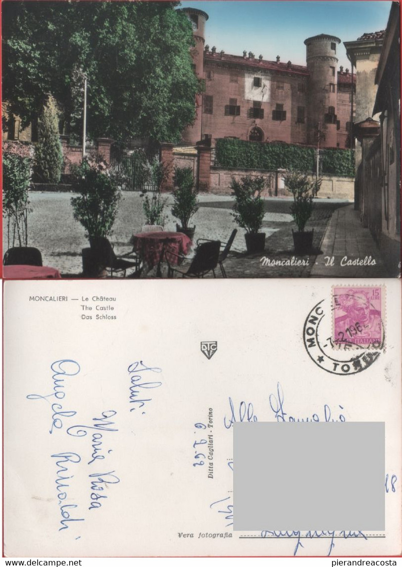 Moncalieri (TO). Il Castello. Viaggiata 1957 - Moncalieri