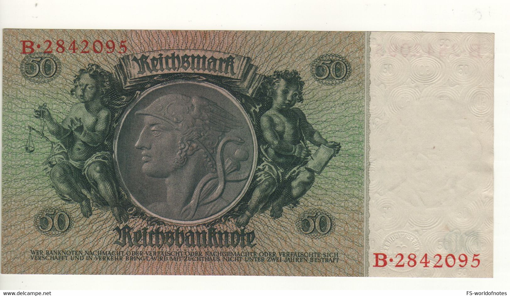 GERMANY  50 Reichsmark P182a   Dated 30.3.1933 "David Hansemann + Allegorical Figures, Mercury At Back" - 50 Reichsmark