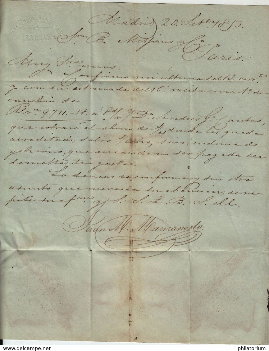 MADRID  20 Septembre 1833; Entrée Par St Jean De Luz 23 Septembre; 5 Décimes Au Tampon Pour Paris - Lettres & Documents