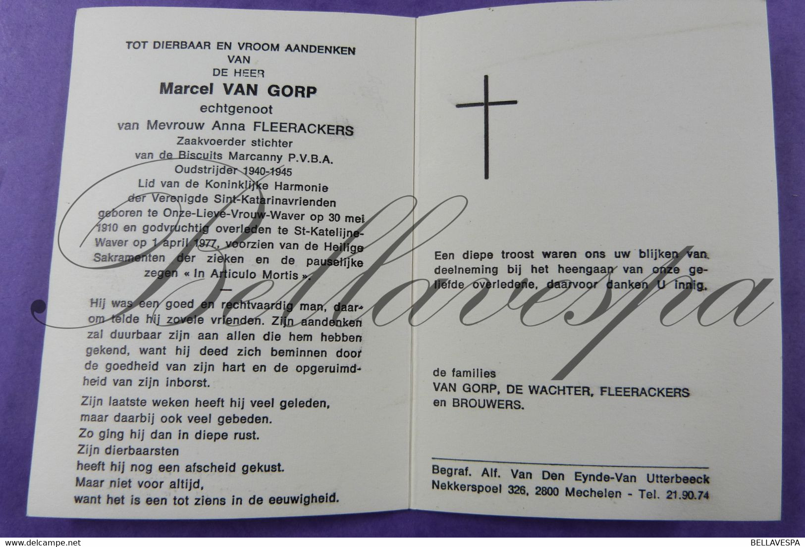 O.L.V Waver. Katelijne Waver Marcel VAN GORP Biscuits Marcanny Oudstrijder 1940-45 -1977 Fleerackers - Andachtsbilder