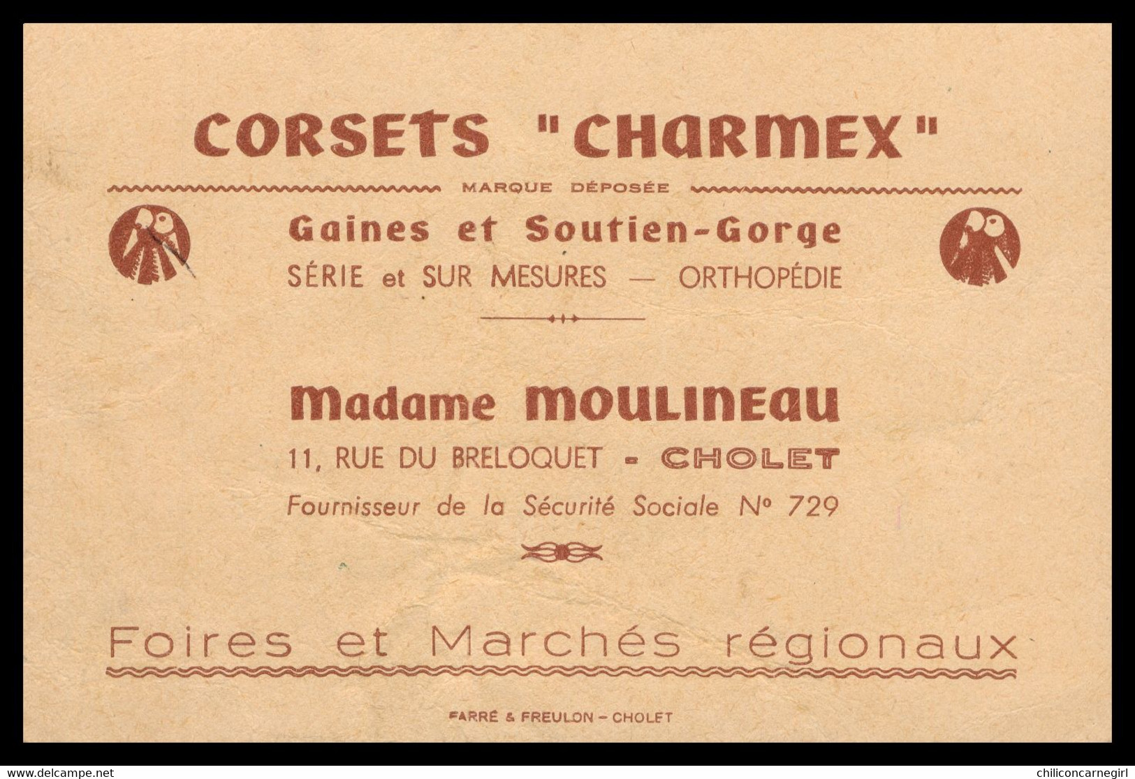 Buvard 12 X 8 Cm - Corsets " CHARMEX " - Gaines Et Soutien Gorge - Madame Moulineau - 11, Rue Du Breloquet à CHOLET - Kleding & Textiel