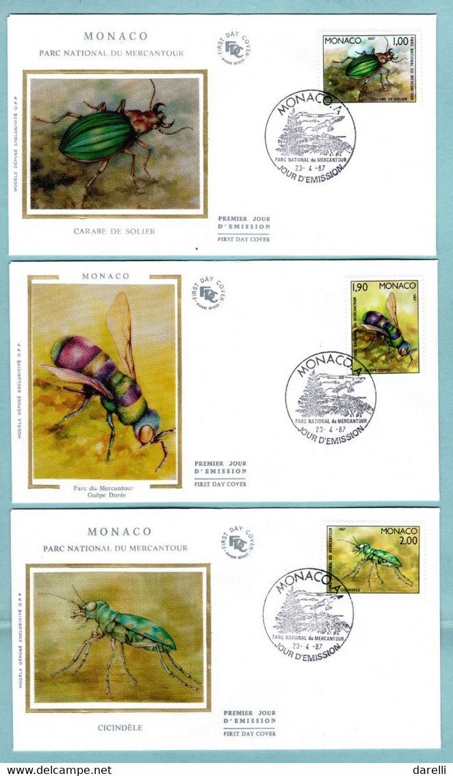 FDC Monaco 1987 - Faune - Insectes Du Parc National Du Mercantour - YT 1567 à 1572 - FDC