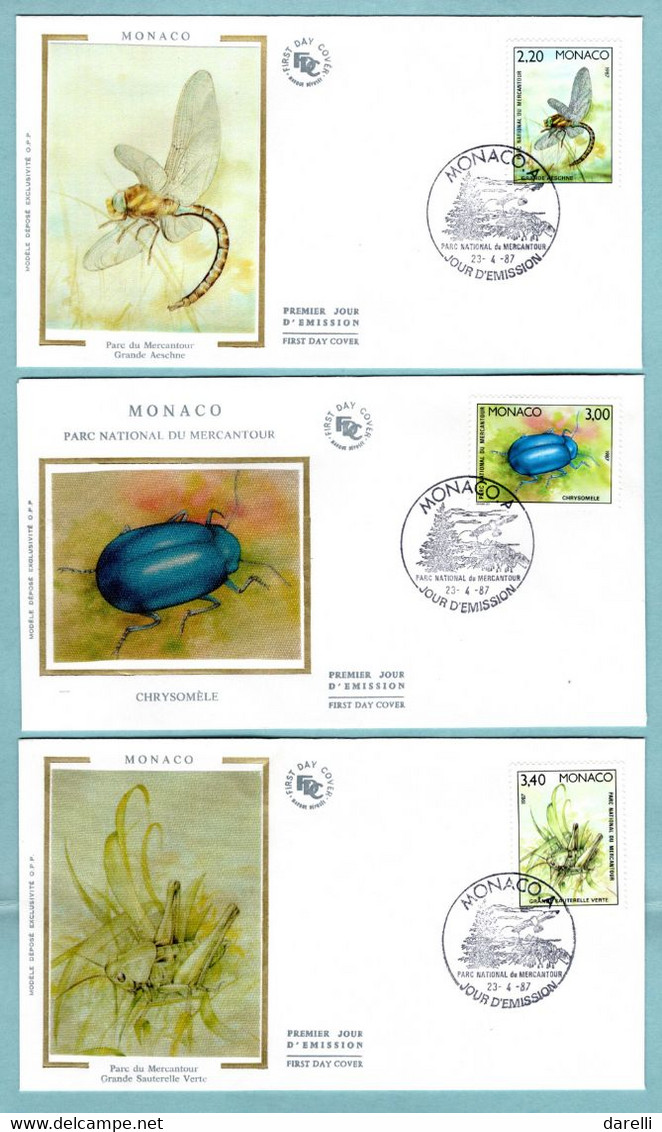 FDC Monaco 1987 - Faune - Insectes Du Parc National Du Mercantour - YT 1567 à 1572 - FDC