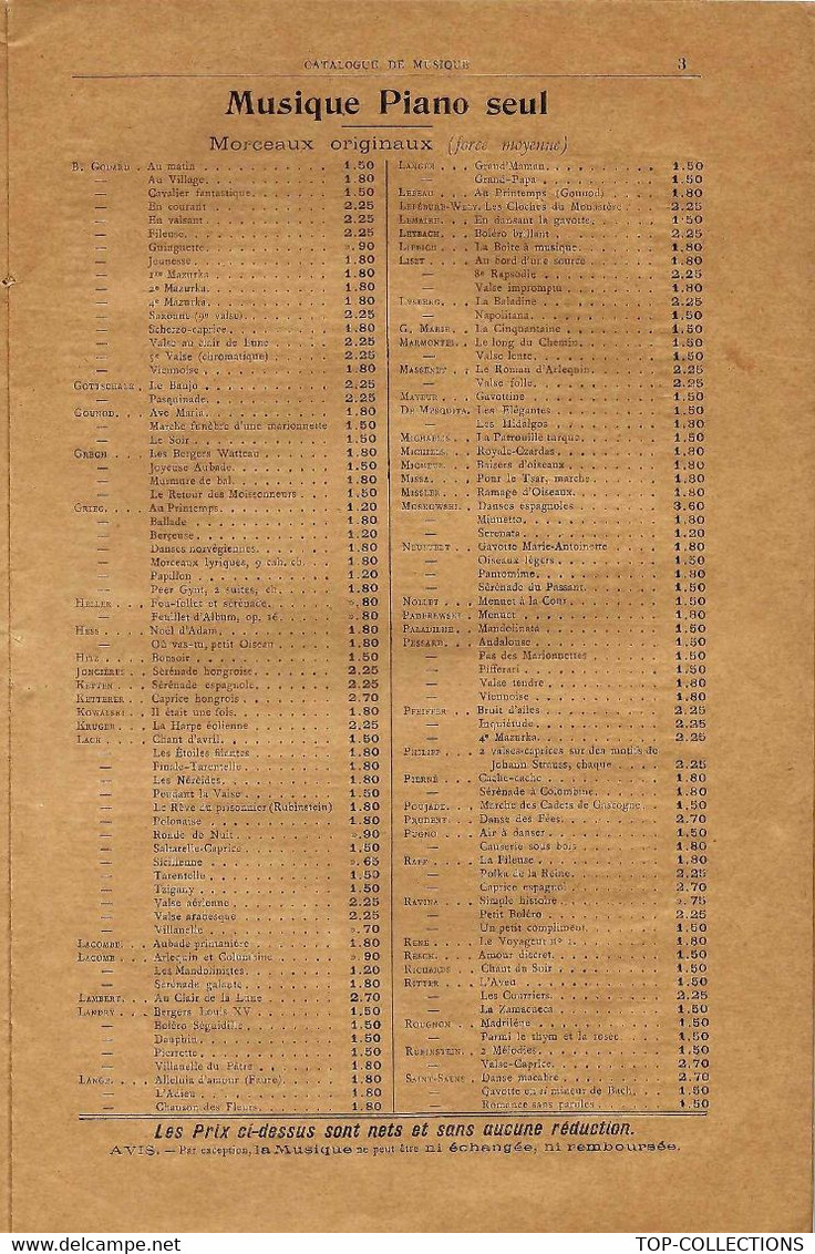 1905 EXCEPTIONNEL CATALOGUE DE MUSIQUE DE LA MAISON DU PETIT SAINT THOMAS PARIS  ETAT COURANT V.SCANS+HISTORIQUE - Advertising