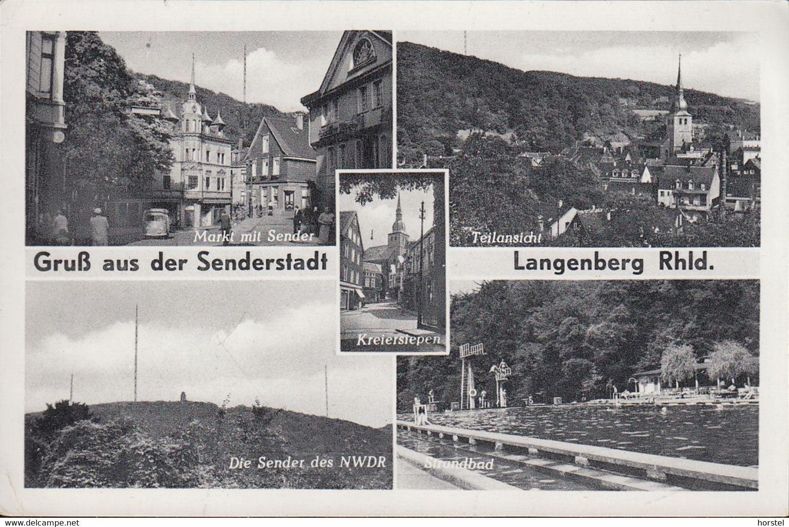 D-42555 Velbert, Langenberg - Alte Ansichten - Sender Des NWDR - Markt Mit Sender - VW Bus - Strandbad - Nice Stamp - Velbert