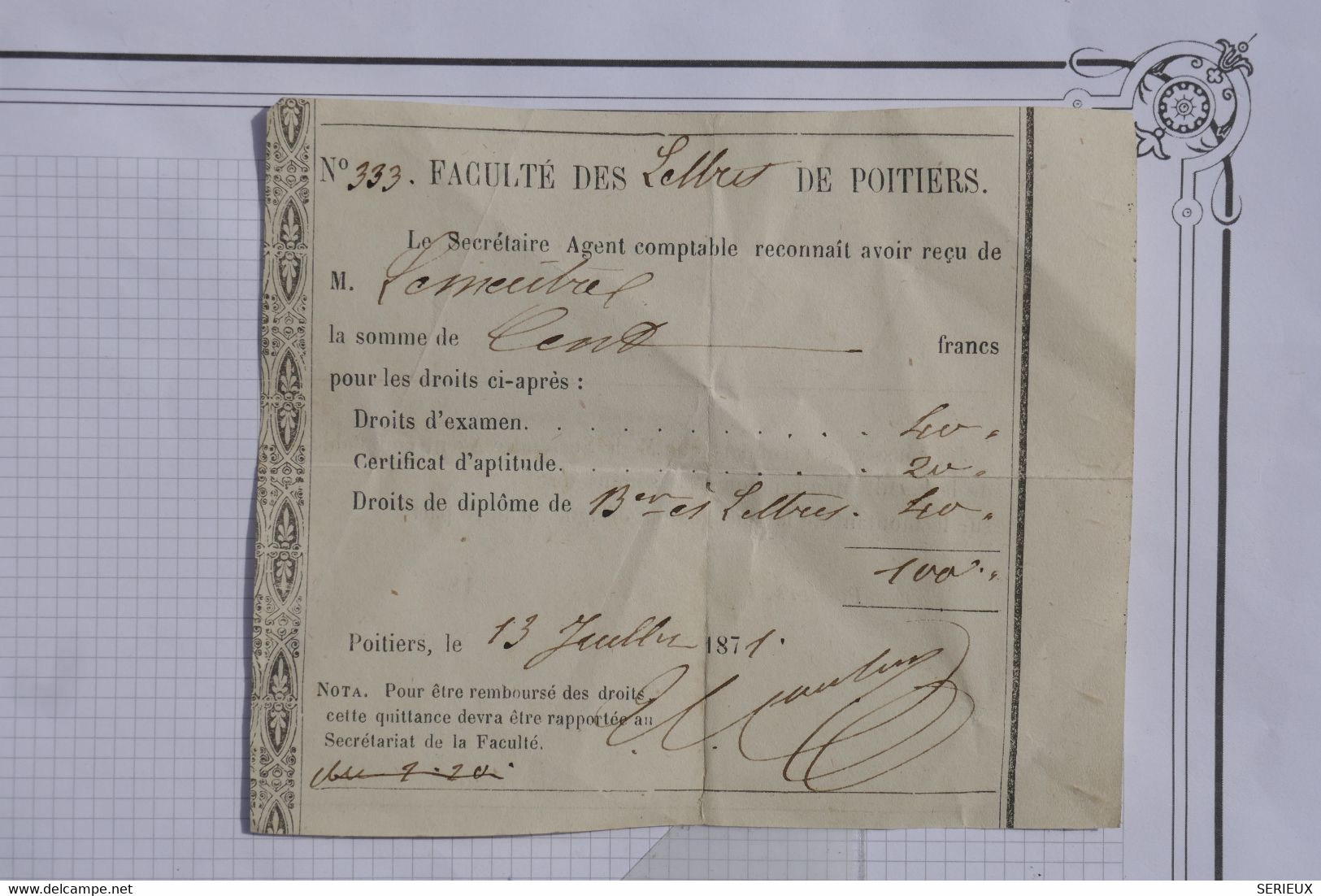 AC12 FRANCE  SUR RECU TP IMPERIAL  1871 POITIERS +AFFRANCH. INTERESSANT - Unclassified