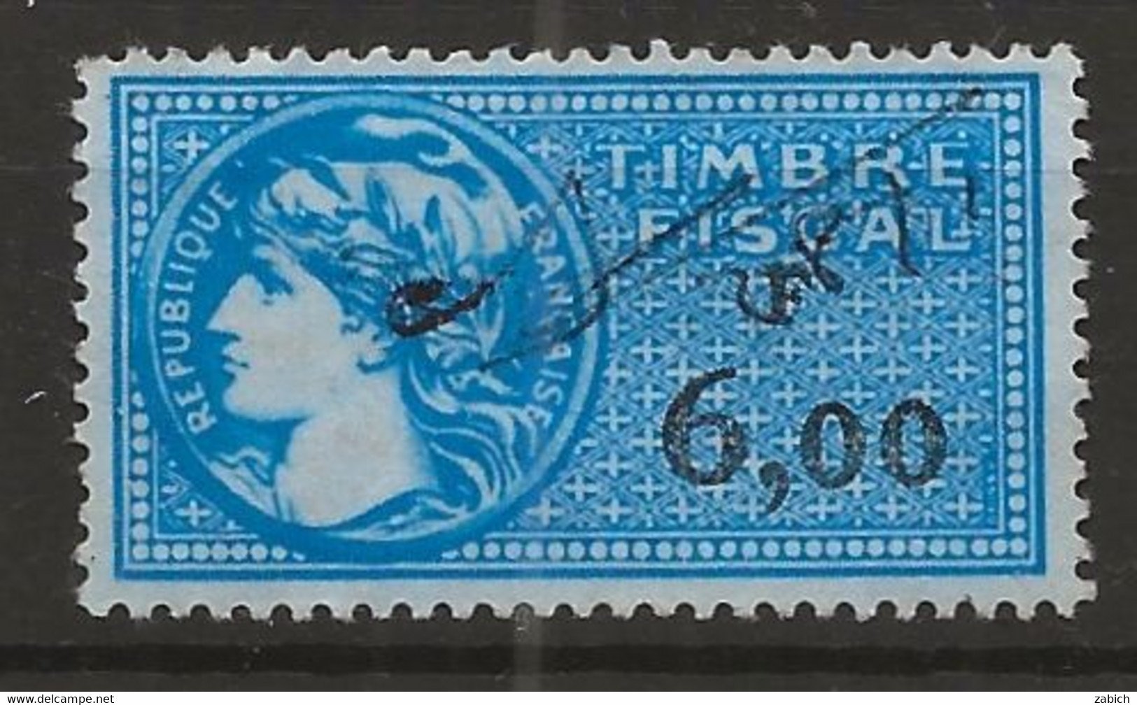 FISCAUX DE FRANCE SERIE UNIFIEE N°439  6 F00 Bleu Ciel Vif Et Noir Cote Y Et T 2022  140€ - Altri & Non Classificati