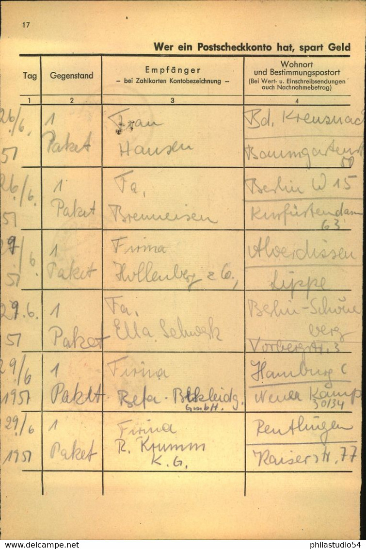 1951, Einlieferungsbuchseite Mit 2-mal 15 Und 2-mal 30 Pfg. Bauten Entwertet "WIEDBADEN" - Andere & Zonder Classificatie