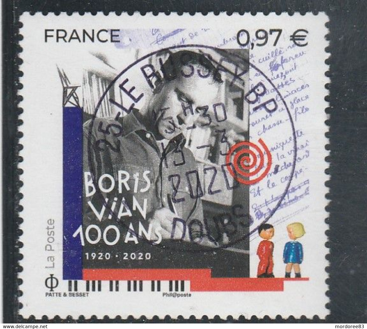 FRANCE 2020 BORIS VIAN OBLITERE A DATE YT 5383 - Usados