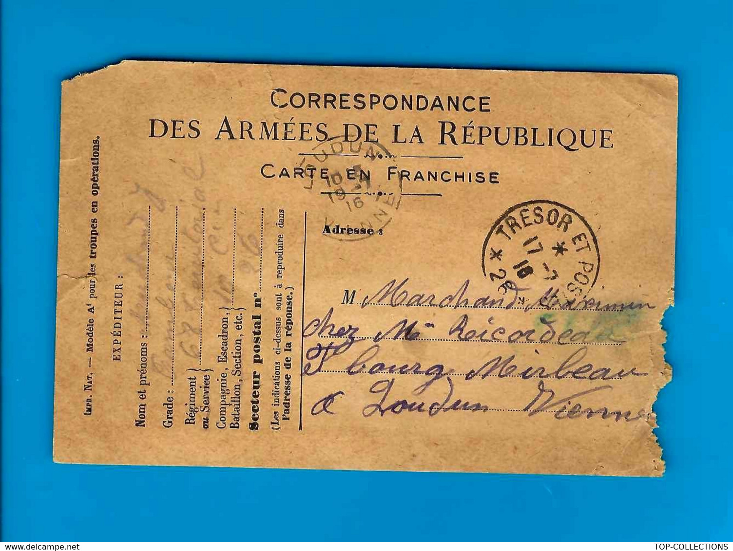 GUERRE 1914-1918  ANNEE 1916   CORRESPONDANCE DES ARMEES DE LA REPUBLIQUE 1916 => Loudun Vienne « Cher Frère » V.SCANS - Guerre (timbres De)