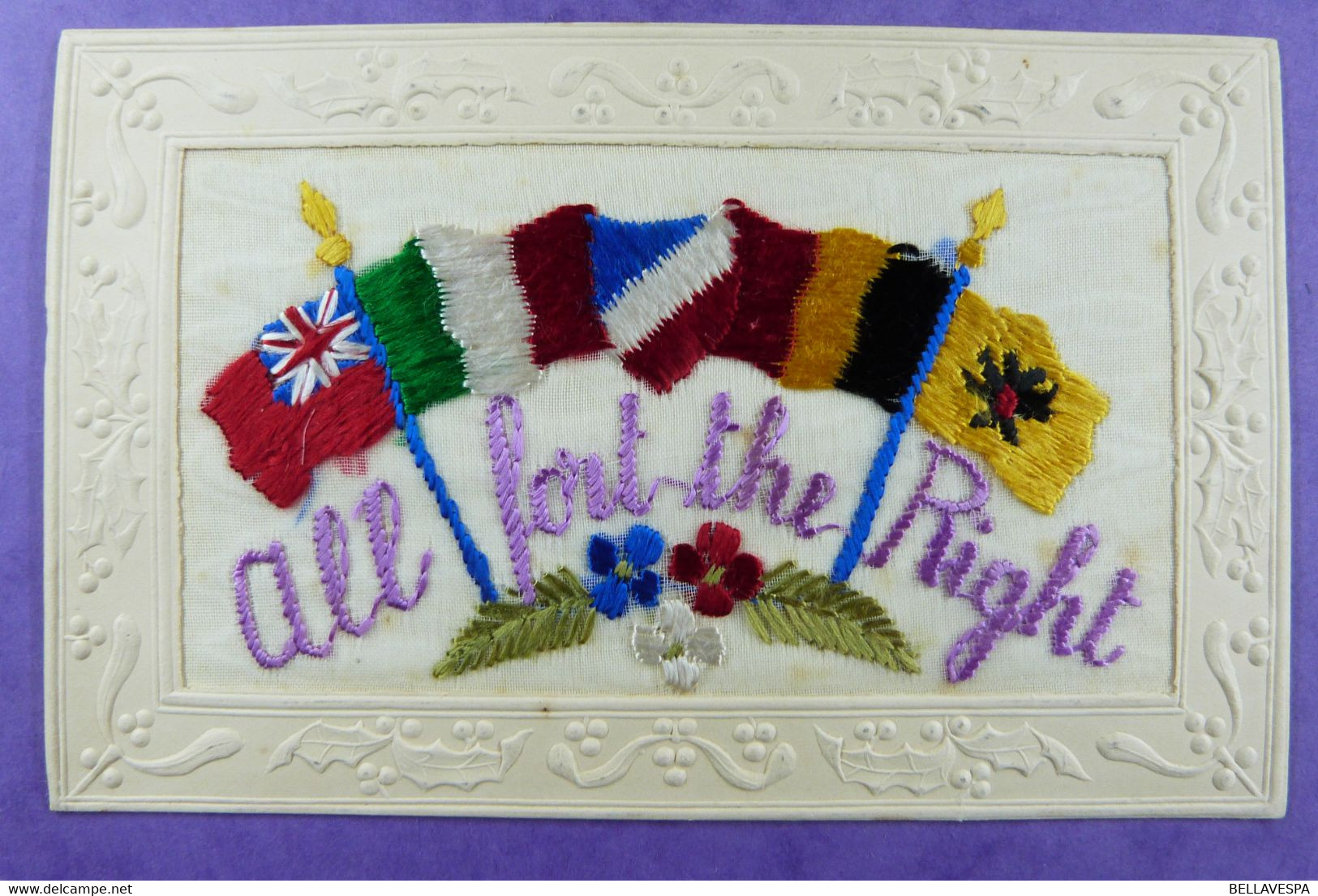 Carte Brodée    Dentelle Lace All Fort The Right Alliance Troepen Geallieerd Leger  1914-1918 - Patriotiques