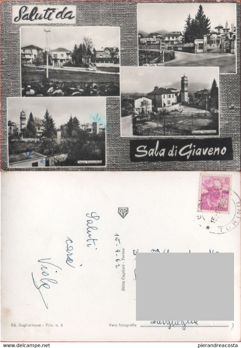 Sala Di Giaveno (TO). Saluti. Viaggiata 1962 - Sesto San Giovanni